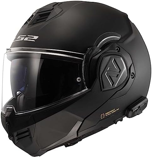 LS2 Helmets Advant Modular Helmet with Integrated Cardo 4X Bluetooth (Noir Matte Black - Large)