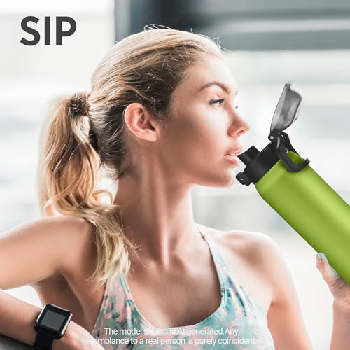Image of Milton Dual Flow 600 Thermosteel Water Bottle 595 ml with One Touch Safety Lock & Twin Lid Sip or Gulp,Long Hours Hot & Cold,Leak Proof,ISI Certified,Vacuum Insulated,for Office,Gym,School,Neon Green