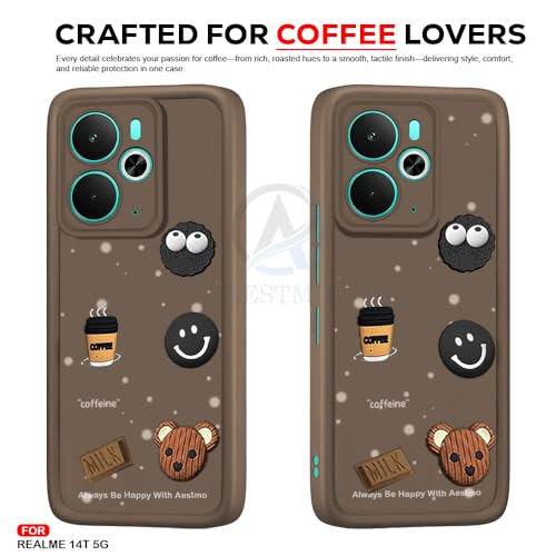 Image of AESTMO Back Case Cover for Realme 14T 5G Cover | Cute Fun Cartoon 3D Ball | Coffee Silicone Case | Full Body Protection | Camera Protection Back Cover for Realme 14T 5G (Brown)