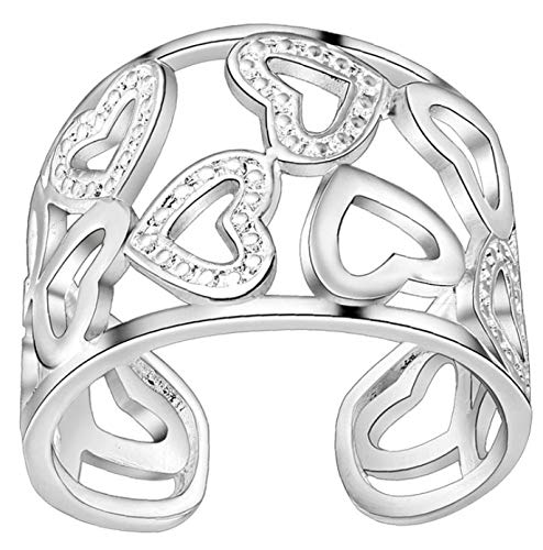 Fancychain - Anillo de Plata de Ley 925 para Mujer, diseño de corazón, tamaño Ajustable