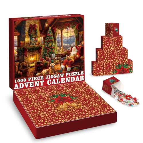 Advent Calendar Puzzles 1000 Pieces for Adults, Christmas Countdown Jigsaw Puzzles, 2024 Holiday Santa Puzzle with 24 Boxes