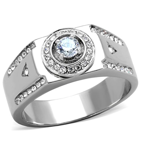 Men's .50 Ct Round Cut Cubic Zirconia, Silver Stainless Steel Ring Size 13