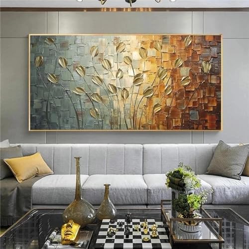 Toile art abstrait fleurs avec cadre 70x140 cm finition galerie