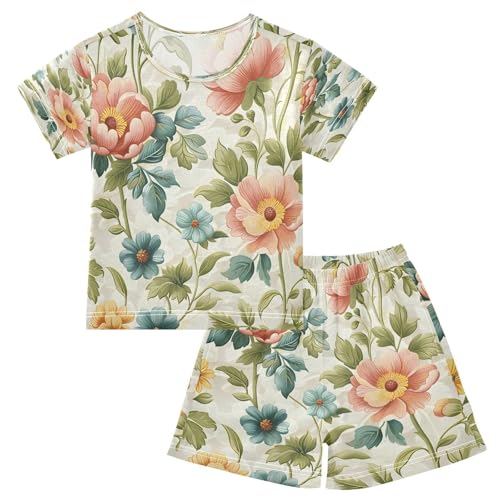 senya Short Sleeve Pajamas Sets Summer Cotton Sleepwear Retro Wallpaper