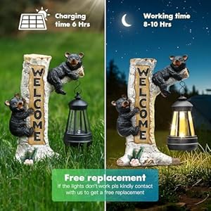 Json garden bear statue with solar led lantern gifts for mom yard art whimsical figurine large sculpture lighted outdoor mothers day spring decorations for lawn porch  urban country home decor