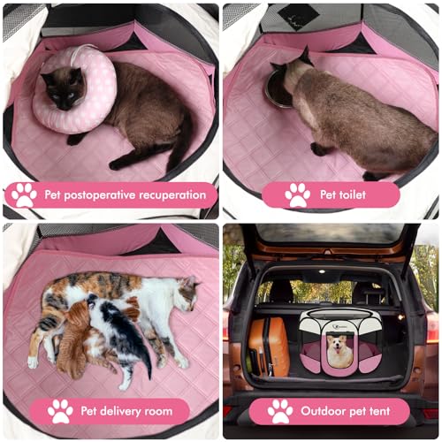 Image of Siedihit Dog Cat Playpen, Puppy Pet Playpen Indoor for Dog Crate Tent Cage Outdoor, Portable Pop Up Dogs Enclosure Kennel with Carrying Case for Dogs /Cats /Rabbits (Pink with Pad, Medium)