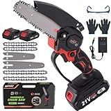 6Inch Mini Chainsaw Cordless with 2 Battery, Electric Chain saw Powered Hand-held for Efficient Cutting, Lightweight & Easy to Use (Red+Black)