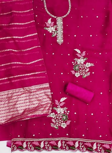 Image of Women's Shimmer Silk Embroidery Work Unstitched Dress Material