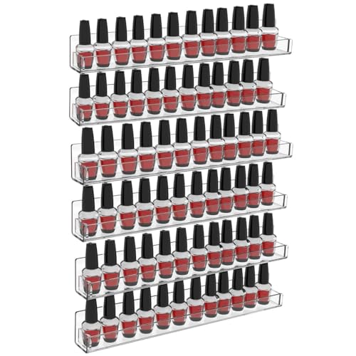ZYYRSS Nail Polish Organiser Wall Mounted, 6 Pack Clear Nail Polish Wall Rack, Acrylic Display Shelves Stand Holder for Essential Oil Paint Alcohol Ink Holds Up to 90 Bottles
