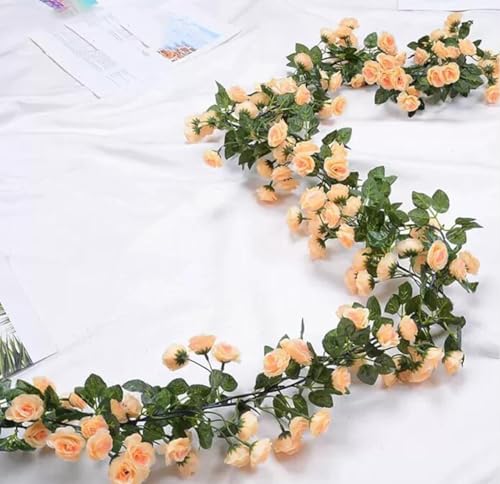 Image of VRB Dec 1 Pcs Artificial Flower Vine Garlands Hanging Artificial Flowers for Decoration Small Peony Roses Garland (6 ft Long) Flowers Silk Peony Roses for Diwali /Ganpati /Christmas. (Peach)