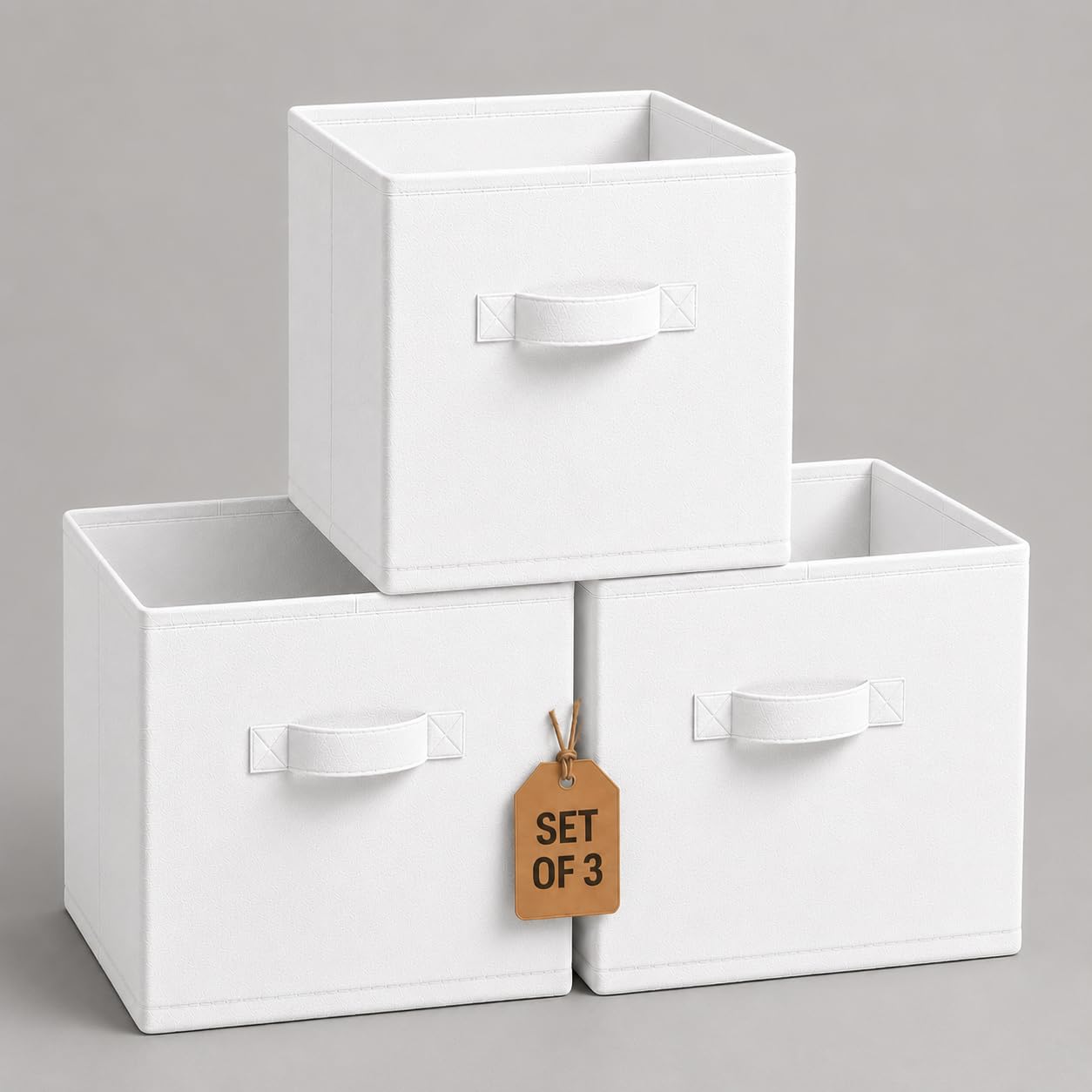 3 x Storage Cube Boxes, Foldable Fabric Storage Boxes with Handles Cube Storage Organiser Baskets for Kallax Shelving Units Toy Clothes Book Storage Bedroom Living Room Office (White, 32x32x32cm)