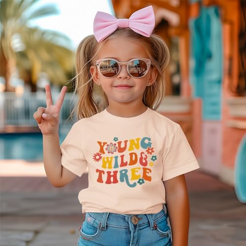 Ritatte Young Wild and Three Shirt Toddler Girl 3rd Birthday T-Shirt Kid Cute Flower 3 Year Old Birthday Party Tee Top Outfit3