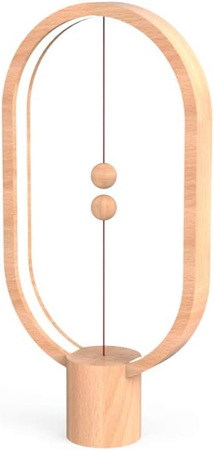 Allocacoc Heng Balance lamp Modern Magnetic Floating Switch USB Powered LED Table lamp, Desk lamp, Wooden Bedside Nightlight, Contemporary Soft Light, Office, Home Gift Oval