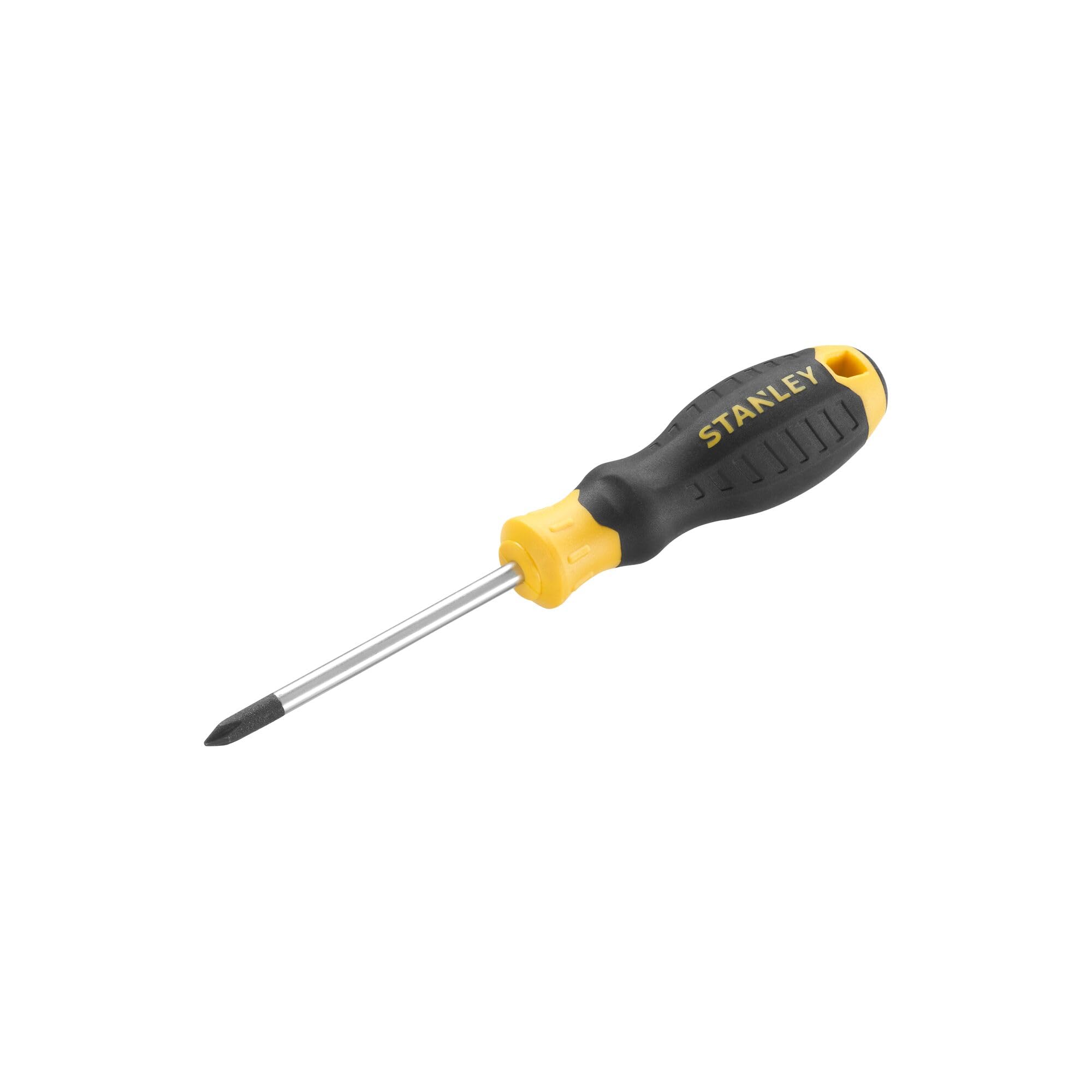 Stanley Black And Yellow Cushion Grip™ Screwdriver Phillips Tip Ph1 X 75Mm, Made From High-Strength, Chrome Vanadium Steel With Strong Magnetic Black Oxide Tip