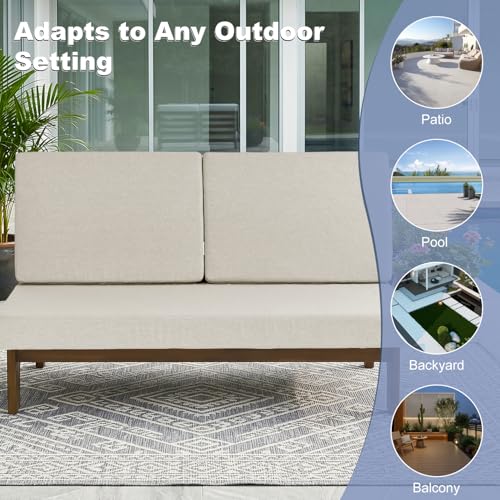 Image of Pia Ricoo 1-Piece Patio Furniture Set, Outdoor Wood Sofa with 4.5-Inch Thick Cushions, All-Weather Conversation Set for Backyard, Deck, Lawn - Light Camel
