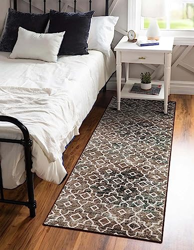 Wonnitar Moroccan Washable Runner Rug - 2X6 Abstract Hallway Runner Rug Non-Slip Entryway Rug Runner Modern Distressed Floor Carpet Runner For Bedroom Bedside Kitchen,Black Multi/Ivory #TOP4