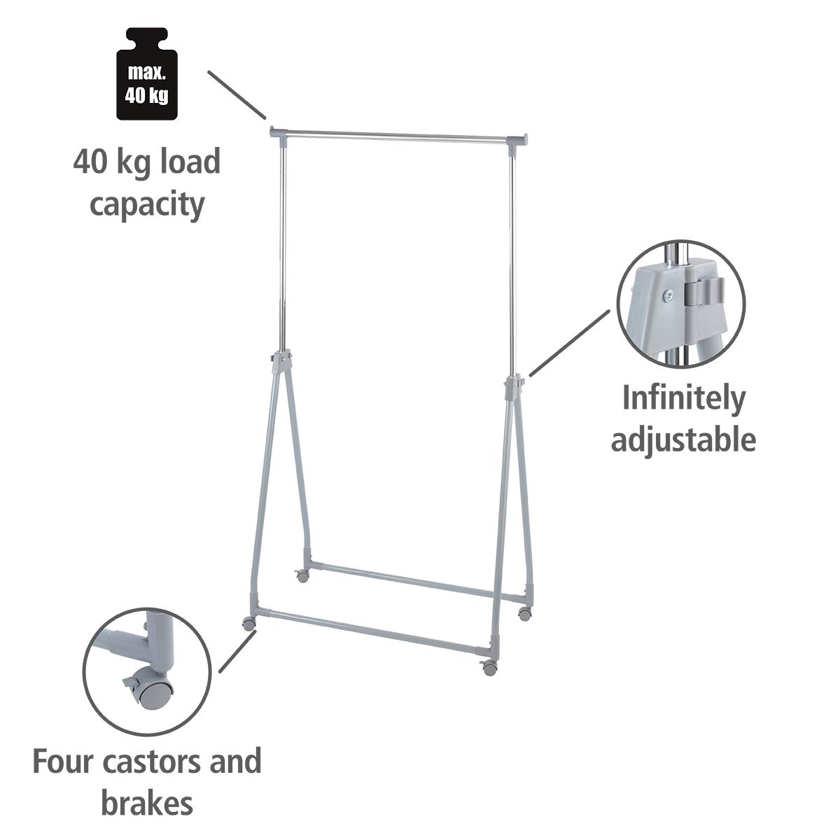 Whitmor Foldable Garment Rack Rolling Clothes Hanger Adjustable Height,Silver atelieryuwa.ciao.jp