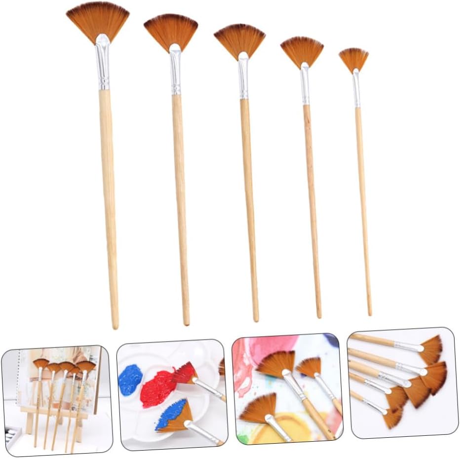 5Pcs Professional Fan Paint Brush Dual Color Hair for Watercolor Oil Painting for Fine Details Areas for Artists