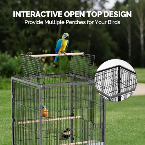 VINGLI 38-inch Bird Cage with Wheels, Durable Wrought Iron Parakeet Cage with Slide Out Tray, Black Bird Cages for Parakeets/Lovebird/Cockatiels/Budgies and Other Small/Medium Birds (Medium-38 inch) - Image 3
