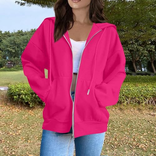 OIOLOYJM Zipper Hoodies for Women Long Sleeve Oversized Sweatshirts Y2k Drawstring Soft Jacket 2025 Fall Fashion with Pockets