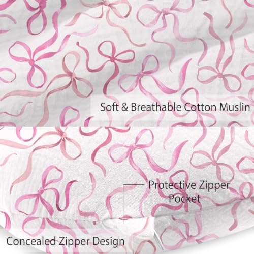Image of Little Grape Land Muslin Nursing Pillow Covers 2 Pack, 100% Cotton Removable Breastfeeding Pillow Covers, Feeding Pillow Slipcovers for Baby Boys & Girls, (Bow)