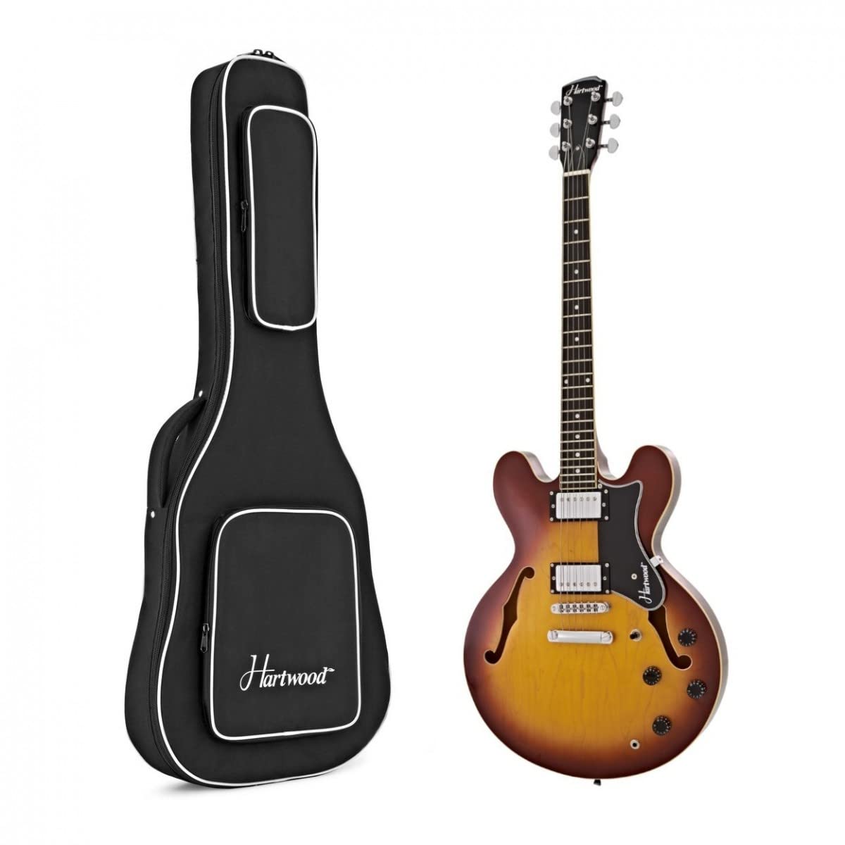 Hartwood Revival Chitarra Semi-Acustica con Custodia, Sunburst | Due humbucker in stile vintage, corpo in tiglio dal tono ricco, tastiera in acero laminato trattato termicamente