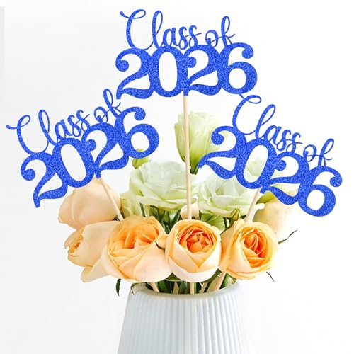 2026 Graduation Decorations, 12Pcs Class of 2026 Graduation Centerpieces for Tables, Double Sided Table Toppers for Grad Party Supplies (Blue)