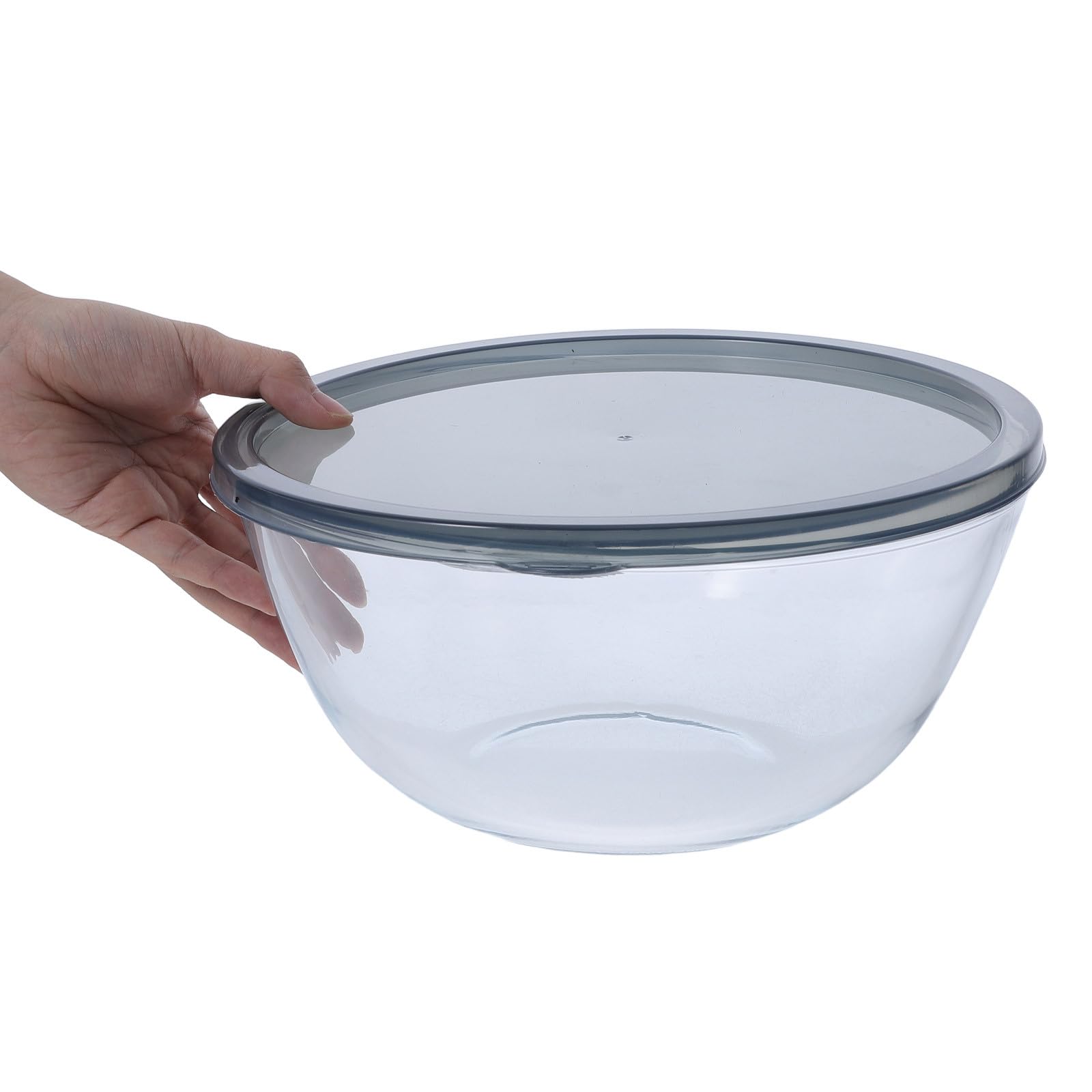 Operitacx Bol de vidrio para mezclar masa madre con tapa - Bol grande para ensalada de 4,5 L / 4,76 cuartos para mezclar y servir - Diseño transparente de amplia abertura para usar en la encimera de