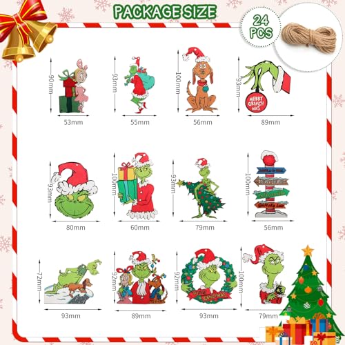 Slitunk Christmas Tree Decorations, 24PCS Christmas Cute Wooden Hanging Ornaments for Tree, Christmas Decor Indoor Home Party Gifts - Image 6