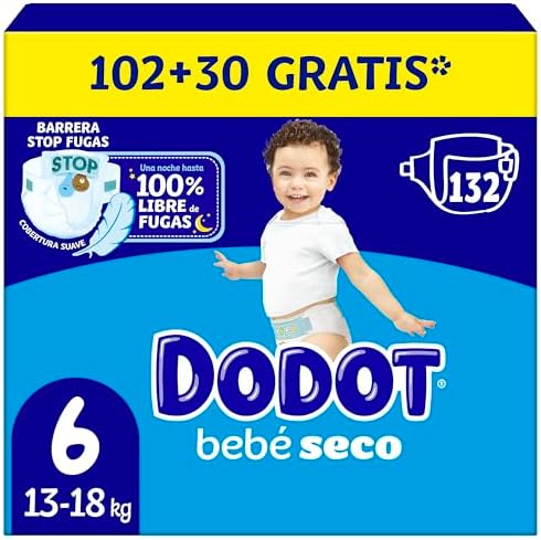 Dodot Pañales Bebé-Seco, Talla 6 (13-18 kg), 132 Pañales + Regalo...