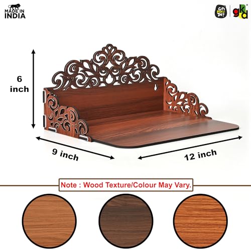 Image of Gift Kya De Wooden Pooja Mandir for Home Wall | Small Temple for Office & Room | Indian Wooden Temple for Table or Shelf | Compact DIY Mandir | 12x9x6 Inch | Classic Design