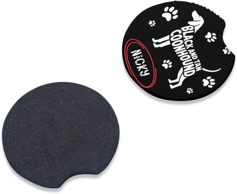 Black and Tan Coonhound Dog Paw Personalized Car Coasters Set for Pet Lovers Custom Name Options Universal Fit Polyester Coasters for All Vehicles Trucks SUVs Ideal Occasion Gift for Dog Owners image 4