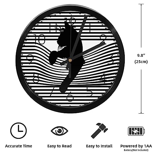 Horloge murale chat sur rayures noires et blanches à piles - 4