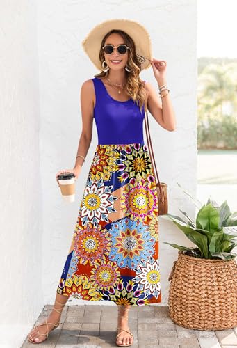 Image of WNEEDU Women's Summer Maxi Dress Casual Sleeveless Sundress