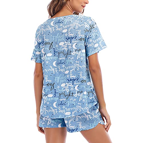 Image of MOYEE Womens Pajama Sets Soft Short Sleeve Shirt and Shorts 2 Pieces Lounge Outfit Sets with Pockets
