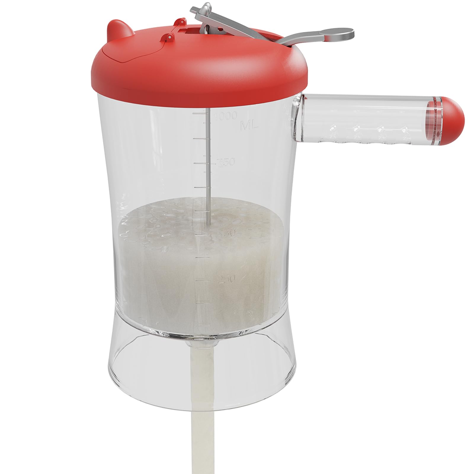 Pancake Batter Dispenser With Silicone Bottom Release, 4 Cup Pancake Maker with Measuring Scale, Easy Press Pour Baking Tool for Pancakes, Cupcakes, Muffins & More (Red)