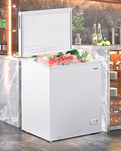 Tabu Chest Freezer, 5.0 Cu Ft Deep Freezer With Removable Basket, Top Open Door Freezer With Adjustable Temperature, Compact Freezer With Top Open Door (White) #TOP1