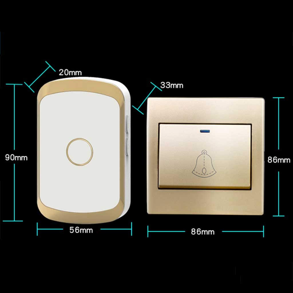 Timbre Inalámbrico para Puerta, Timbre De Casa AC 2 Transmisores 6 Receptores 36 Melodías Musicales / 4 Niveles De Ajuste De Volumen, Distancia De Transmisión De 300M (984FT),Oro