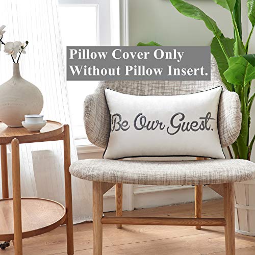 Sanmetexr Be Our Guest Decorative Lumbar Pillow Covers 12X20 Inches, Decor Soft Embroidered Accent Pillow Case For Bed, Bedroom, Guestroom. (Color White Grey) #TOP1