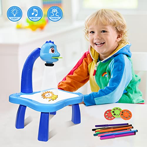 BAKAM Drawing Projector Table for Kids, Trace and Draw Projector Toy with Light & Music, Child Smart Projector Sketcher Desk, Learning Projection Painting Machine for Boy Girl 3-8 Years Old (Blue)