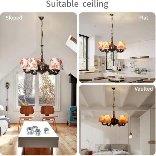 Image of Devansh 05-Light Printed Conical Multicolor Cotton Shade Chandelier - Antique Golden Finish | Adjustable Cord | Warm Glow Lamp - Ceiling Light for Living Room, Dining Area, BedroomDecor - D7