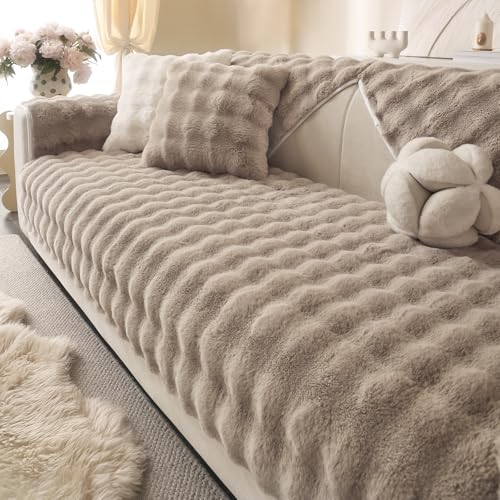 Soft Plush Faux Fur Couch Cover, Thick Warm Fuzzy Sectional Sofa ...