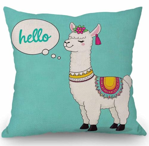 SSOIU Funny Llama says Hello Theme Farmhouse Decorative Throw Pillow Covers for Sofa Couch...