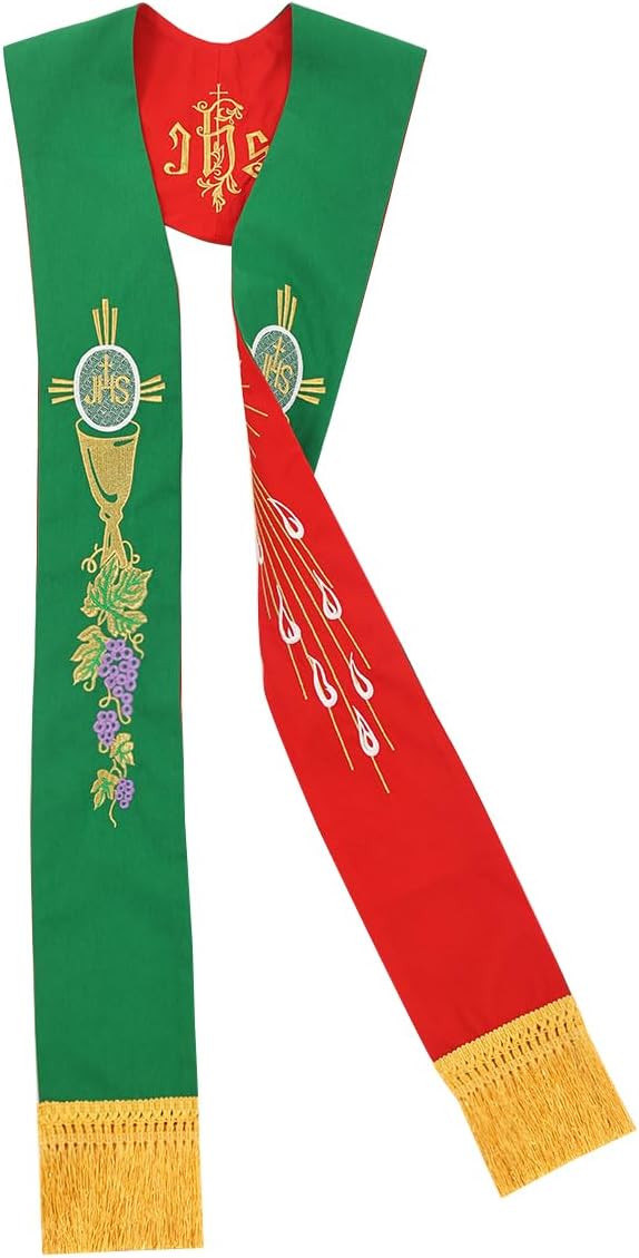 BLESSUME Church Reversible Stole Priest Pastor Stole Grape Chalice Dove Embroidery