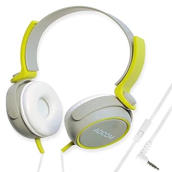 Adcom AD-28038 Junior Wired On-Ear Stereo Headphones with Microphone, Adjustable Leather Padded Cushions and 40mm Drivers (Grey/Green)