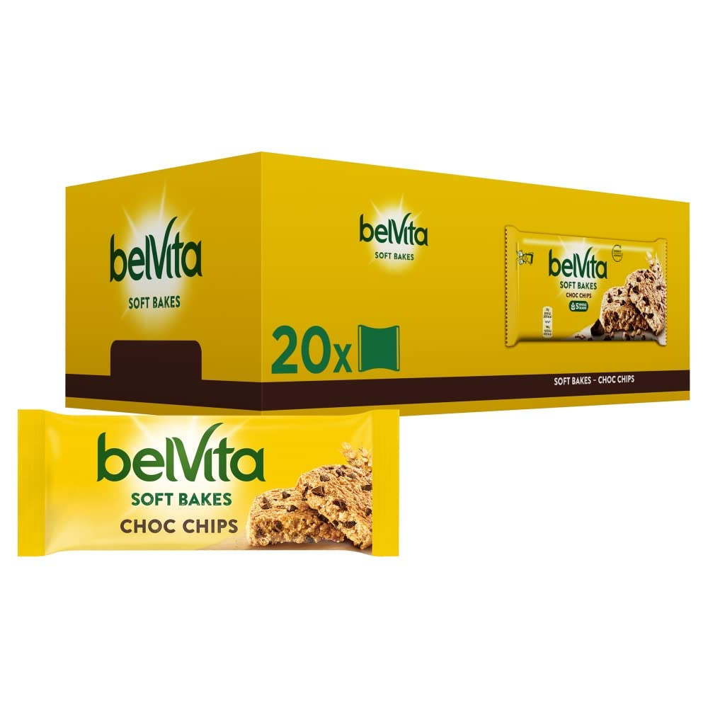 BelvitaBreakfast Biscuits Soft Bakes Choc Chips 50g (Box of 20 Packs) - Biscuits Made With Wholegrain Cereals & Chocolate Chips