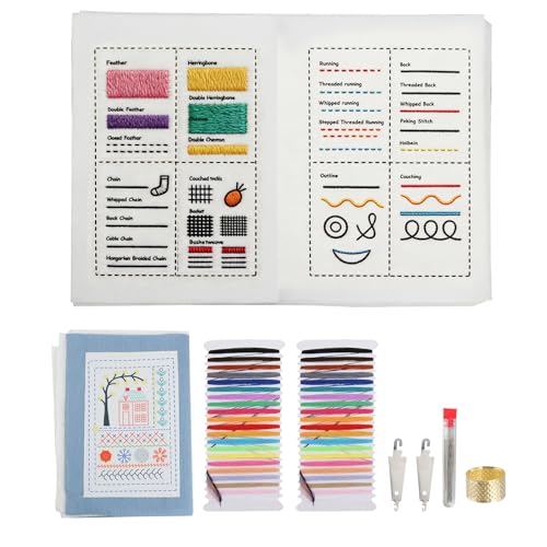 JINGIHE 1 set di libri da ricamo generico, 106 istruzioni (lingua italiana non garantita), con istruzioni illustrate e utensili da cucito, per principianti, adulti, hobby, fai da te
