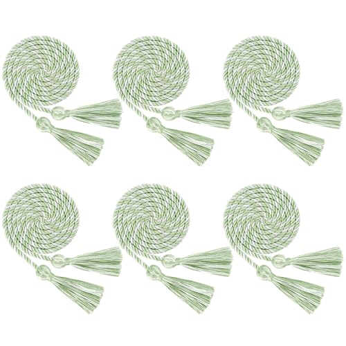 Graduation Cords, 6 pcs Green White Graduation Honor Cords for Graduation 2026, Grad Cord with Tassels, 67" Long Graduation Ropes, Graduation Accessories for Students Graduation Decorations Party