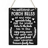 Rustic Porch Wood Decor Sign, Welcome Porch Rules Sit and Relax Printed Wood Sign Wall Art, Hanging