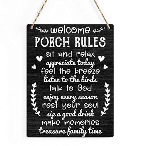 Rustic Porch Wood Decor Sign, Welcome Porch Rules Sit And Relax Printed Wood Sign Wall Art, Hanging Door Sign, Decorative Wood Sign Home Decor 8" X 10" #TOP4